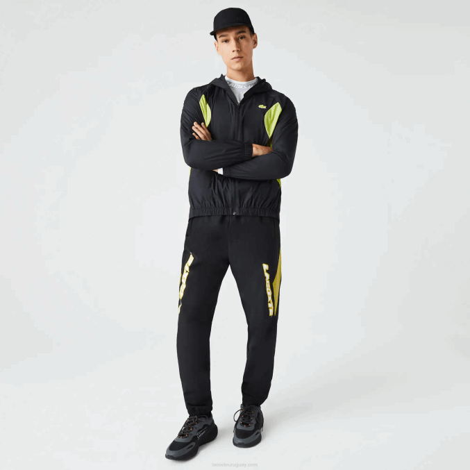 negro amarillo n07 VVL0A1110 hombres Lacoste pantalones de chándal heritage regular fit con bloques de color