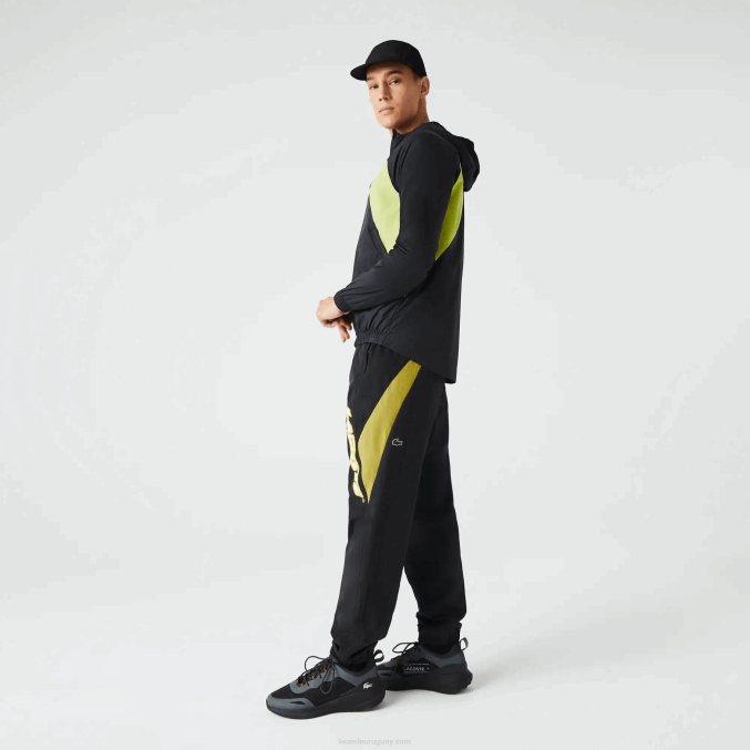 negro amarillo n07 VVL0A1110 hombres Lacoste pantalones de chándal heritage regular fit con bloques de color