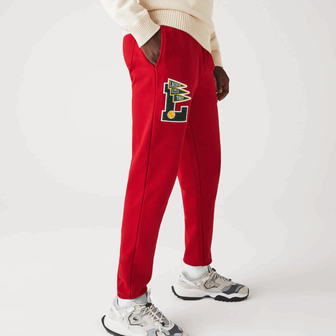 rojo 5sx VVL0A1170 hombres Lacoste pantalones de chándal de forro polar con insignia de banderines l