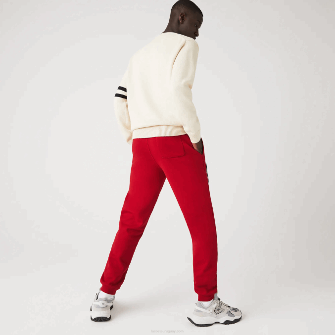 rojo 5sx VVL0A1170 hombres Lacoste pantalones de chándal de forro polar con insignia de banderines l
