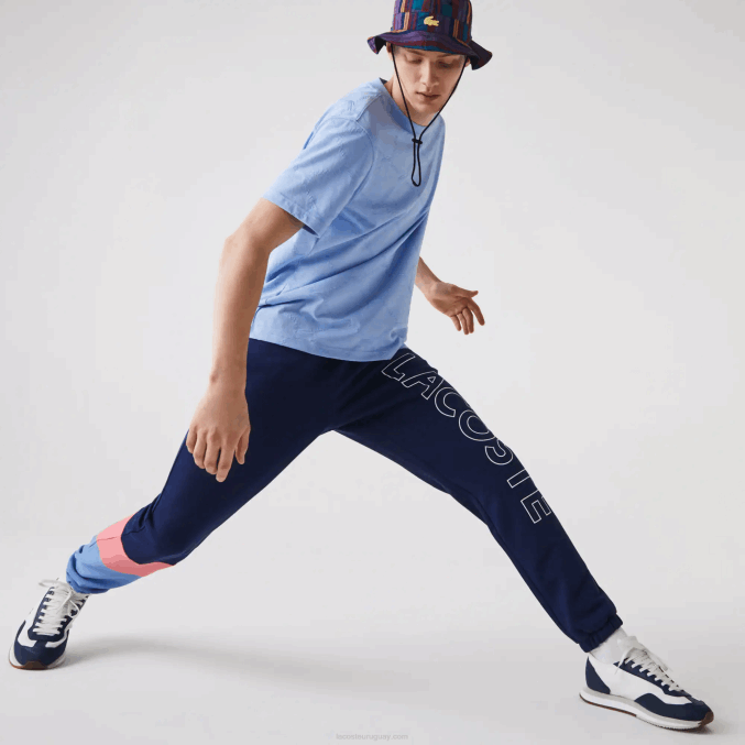 rosa azul un4 VVL0A1189 hombres Lacoste pantalones de chándal con diseño colour block
