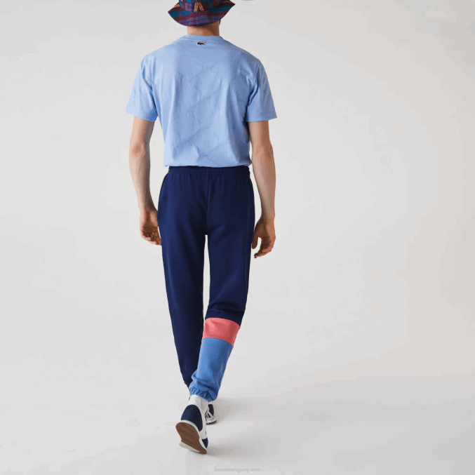 rosa azul un4 VVL0A1189 hombres Lacoste pantalones de chándal con diseño colour block