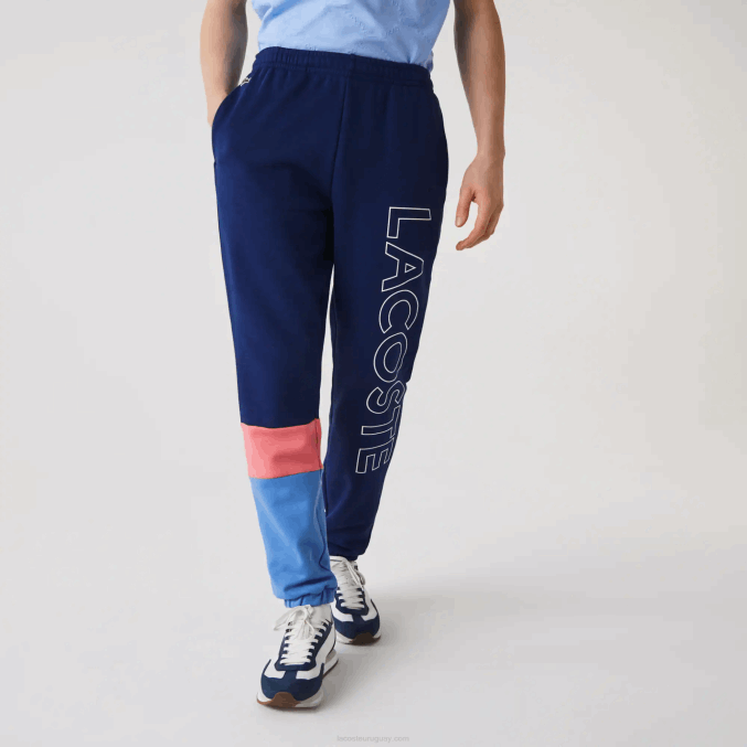 rosa azul un4 VVL0A1189 hombres Lacoste pantalones de chándal con diseño colour block