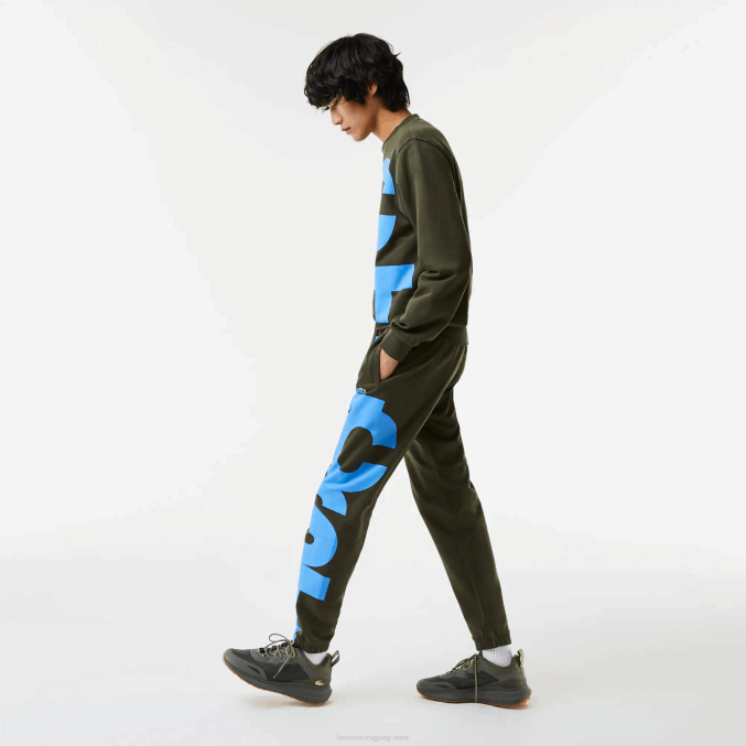 verde caqui s7t VVL0A1038 hombres Lacoste pantalones de chándal con letras en contraste