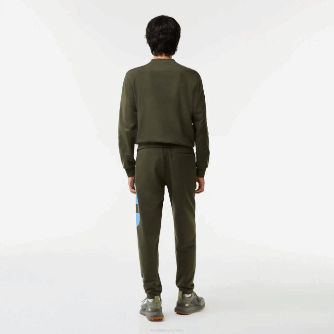 verde caqui s7t VVL0A1038 hombres Lacoste pantalones de chándal con letras en contraste