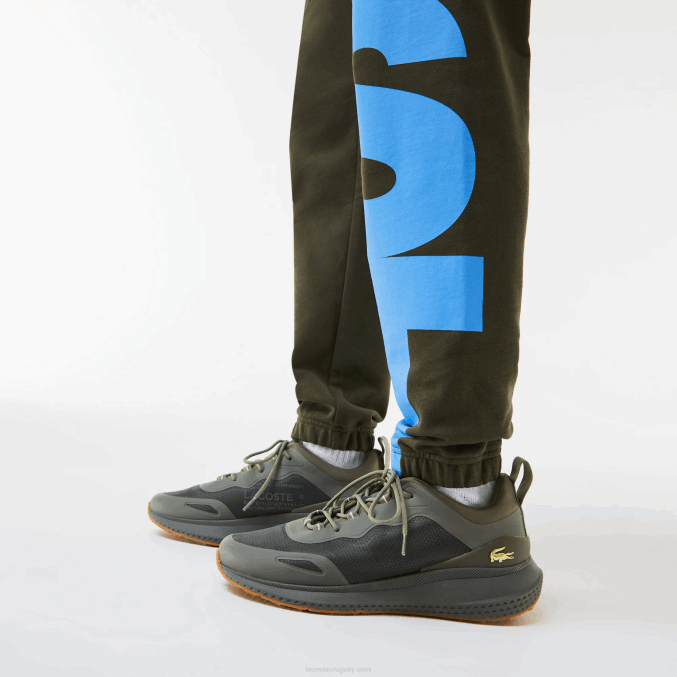 verde caqui s7t VVL0A1038 hombres Lacoste pantalones de chándal con letras en contraste