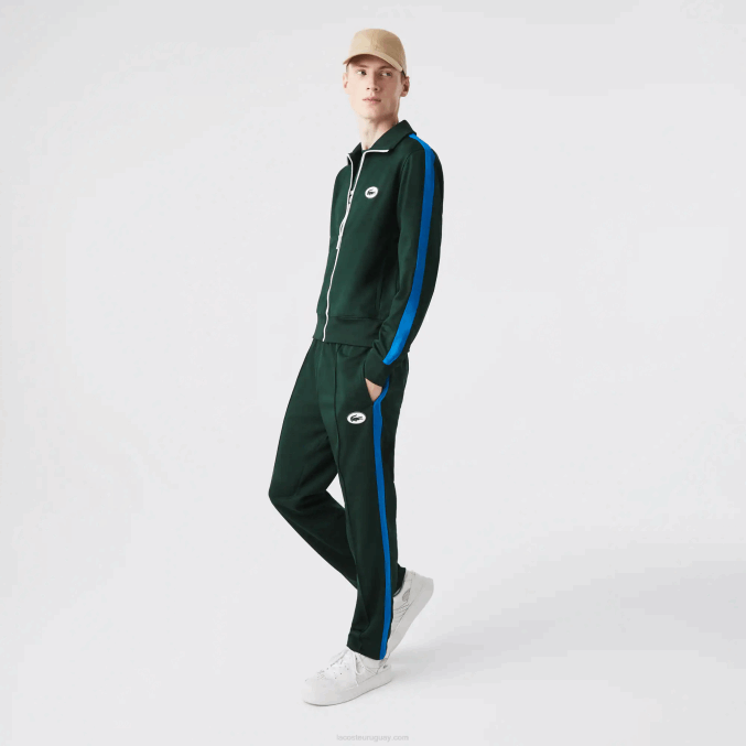 yzp verde VVL0A1077 hombres Lacoste pantalones de chándal con banda lateral en contraste