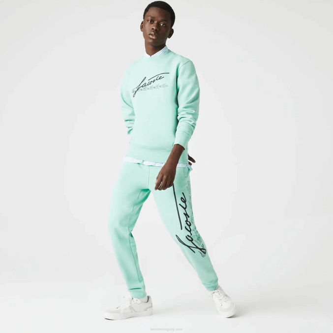 VHC verde VVL0A1066 hombres Lacoste pantalones de chándal de felpa de algodón con estampado de cocodrilo y firma