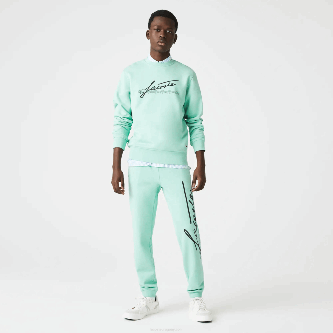 VHC verde VVL0A1066 hombres Lacoste pantalones de chándal de felpa de algodón con estampado de cocodrilo y firma