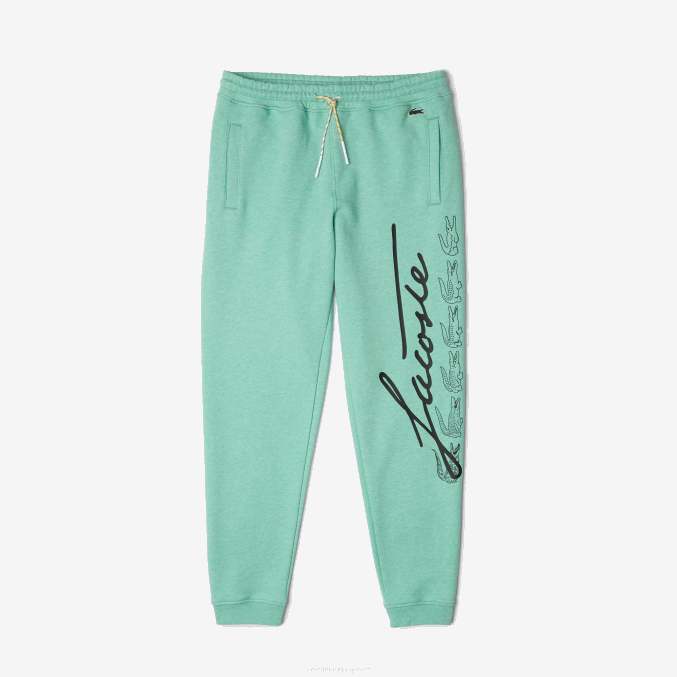 VHC verde VVL0A1066 hombres Lacoste pantalones de chándal de felpa de algodón con estampado de cocodrilo y firma