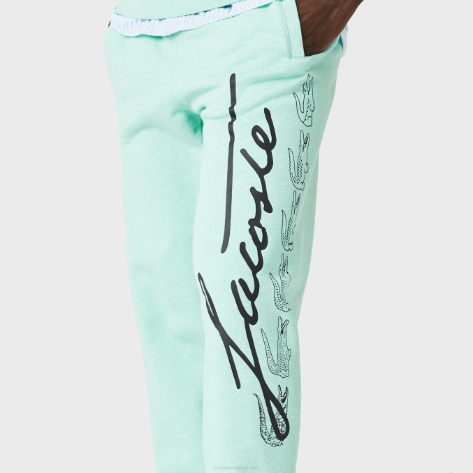VHC verde VVL0A1066 hombres Lacoste pantalones de chándal de felpa de algodón con estampado de cocodrilo y firma