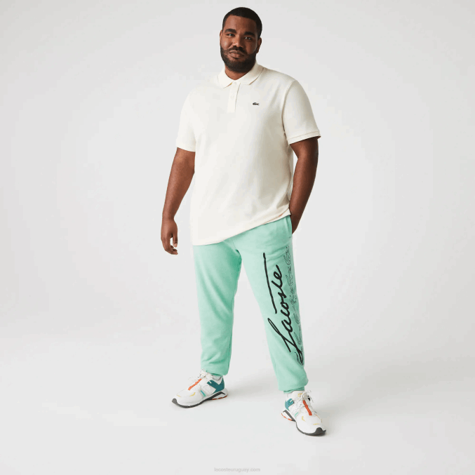 VHC verde VVL0A1066 hombres Lacoste pantalones de chándal de felpa de algodón con estampado de cocodrilo y firma