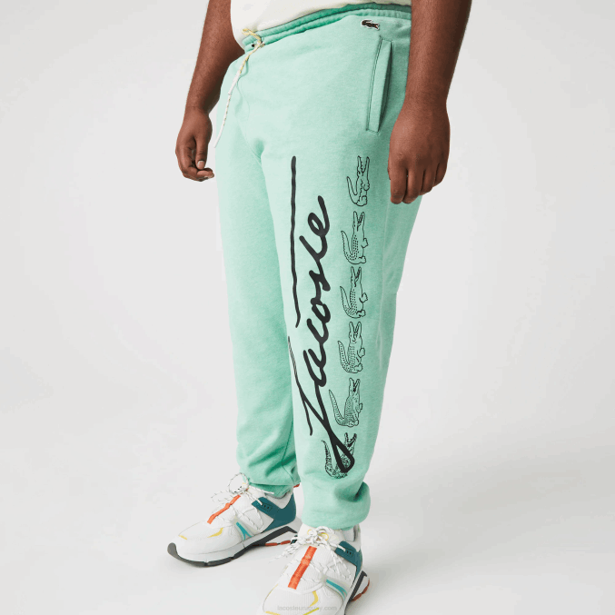 VHC verde VVL0A1066 hombres Lacoste pantalones de chándal de felpa de algodón con estampado de cocodrilo y firma