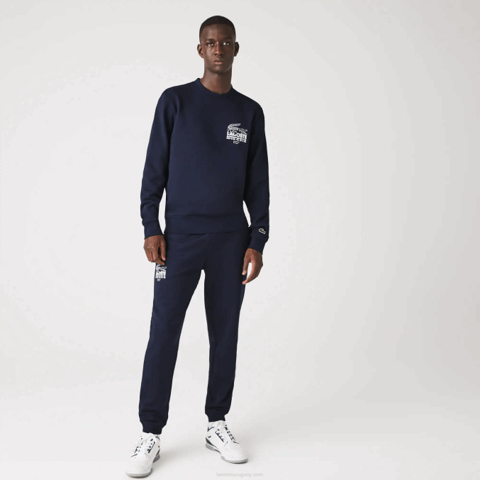 azul marino 166 VVL0A1095 hombres Lacoste pantalones de chándal de felpa de algodón con marca de cocodrilo