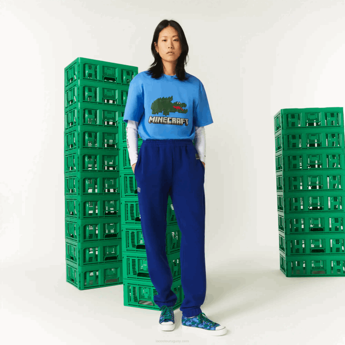 bdm azul VVL0A1174 hombresPantalón jogging lacoste x minecraft en felpa de algodón orgánico