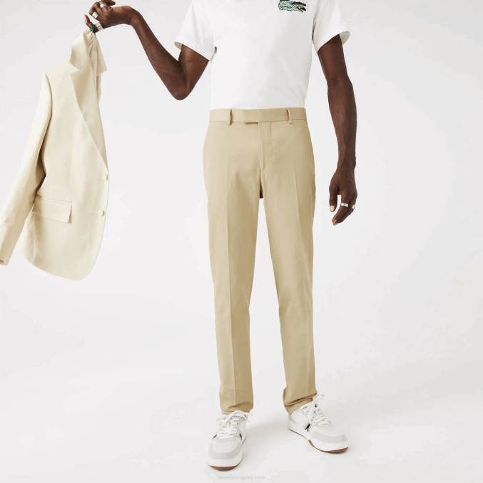beige 68s VVL0A1642 hombres Lacoste pantalones plisados ​​de mezcla de algodón y lino