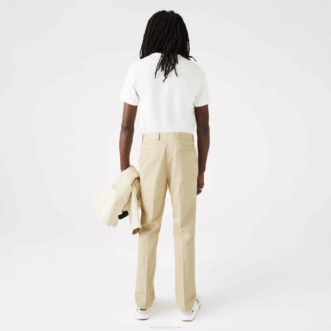 beige 68s VVL0A1642 hombres Lacoste pantalones plisados ​​de mezcla de algodón y lino