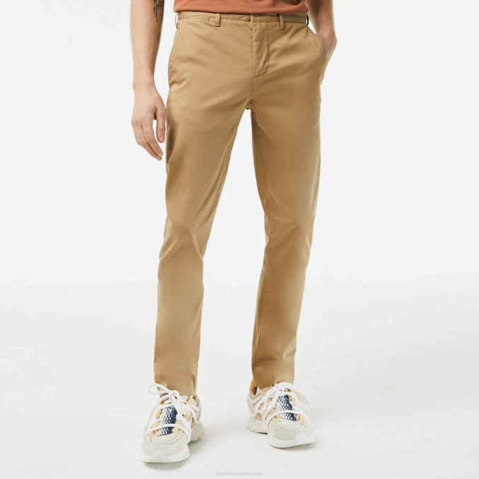 beige cb8 VVL0A476 hombres Lacoste Nuevos pantalones clásicos de algodón elástico slim fit