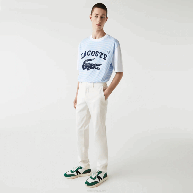 blanco 70v VVL0A1550 hombres Lacoste Nuevos pantalones clásicos de algodón elástico slim fit