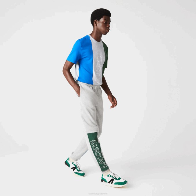gris lomo azul verde hkb VVL0A1179 hombres Lacoste pantalones de chándal en mezcla de vellón de algodón con bloques de color