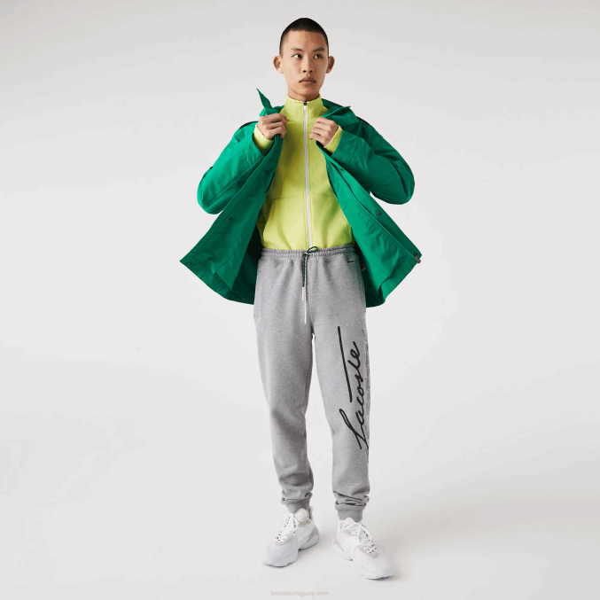 lomo gris 4jv VVL0A1065 hombres Lacoste pantalones de chándal de felpa de algodón con estampado de cocodrilo y firma
