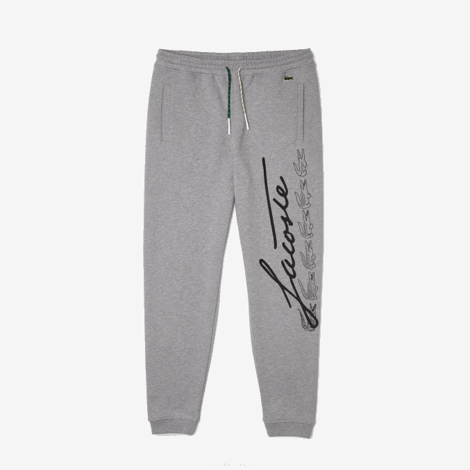 lomo gris 4jv VVL0A1065 hombres Lacoste pantalones de chándal de felpa de algodón con estampado de cocodrilo y firma