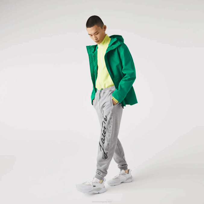 lomo gris 4jv VVL0A1065 hombres Lacoste pantalones de chándal de felpa de algodón con estampado de cocodrilo y firma