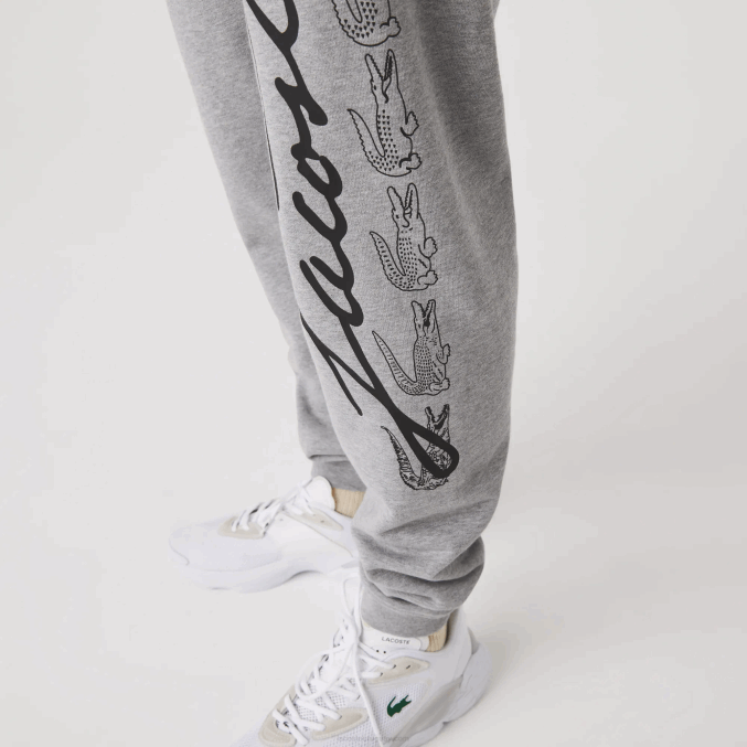 lomo gris 4jv VVL0A1065 hombres Lacoste pantalones de chándal de felpa de algodón con estampado de cocodrilo y firma