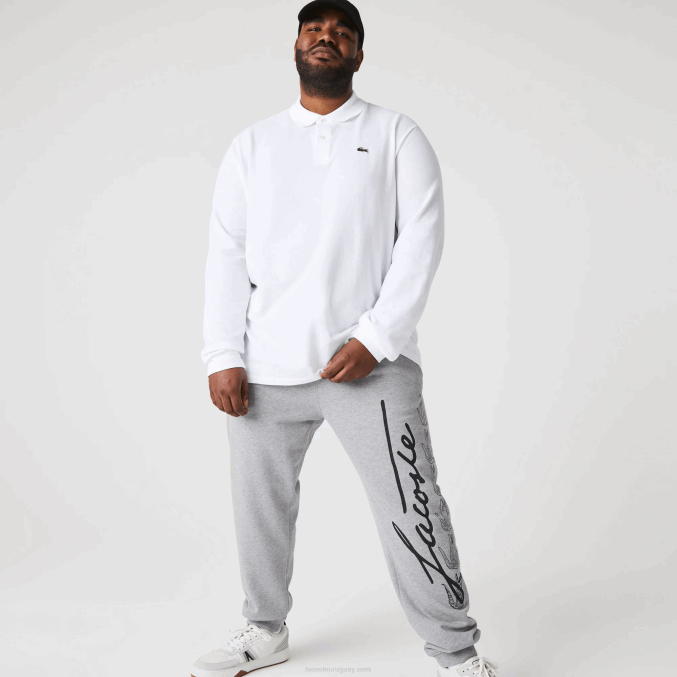 lomo gris 4jv VVL0A1065 hombres Lacoste pantalones de chándal de felpa de algodón con estampado de cocodrilo y firma