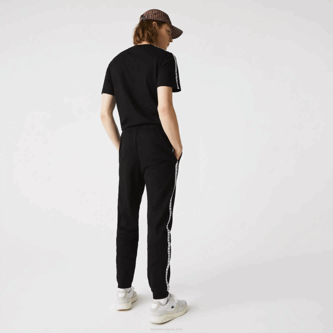 negro 8vm VVL0A1147 hombres Lacoste pantalones de chándal de vellón con bloques de colores a rayas de la firma