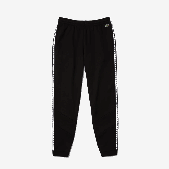 negro 8vm VVL0A1147 hombres Lacoste pantalones de chándal de vellón con bloques de colores a rayas de la firma