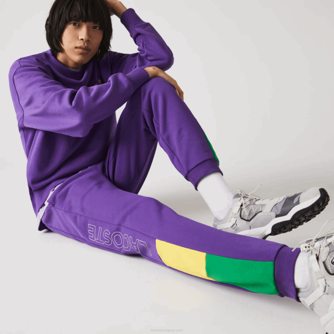 violeta amarillo verde 1cv VVL0A1107 hombres Lacoste pantalones de chándal de vellón con bloques de color de la marca