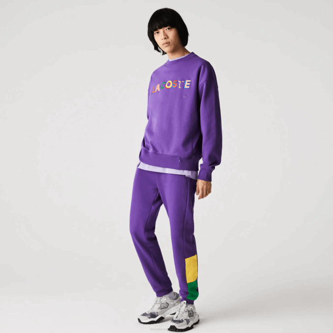 violeta amarillo verde 1cv VVL0A1107 hombres Lacoste pantalones de chándal de vellón con bloques de color de la marca
