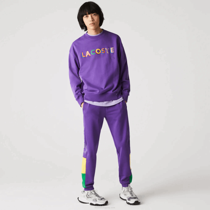 violeta amarillo verde 1cv VVL0A1107 hombres Lacoste pantalones de chándal de vellón con bloques de color de la marca
