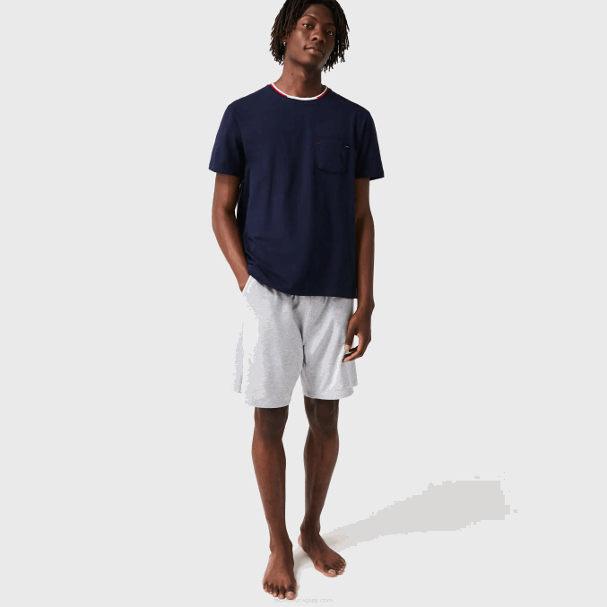 azul marino 166 VVL0A1473 hombres Lacoste camiseta pijama cuello redondo manga corta tricolor
