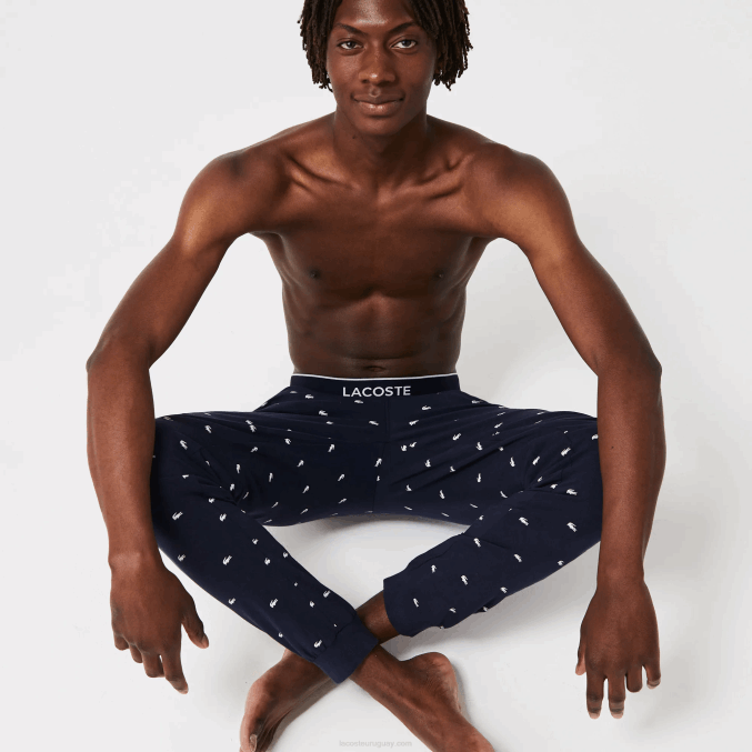azul marino blanco 525 VVL0A1385 hombres Lacoste pantalones de pijama de punto estampados