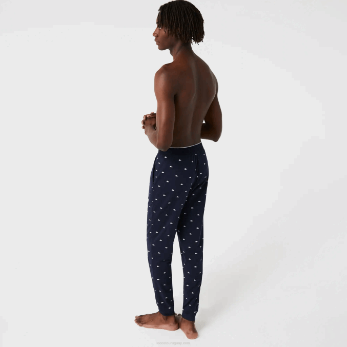 azul marino blanco 525 VVL0A1385 hombres Lacoste pantalones de pijama de punto estampados