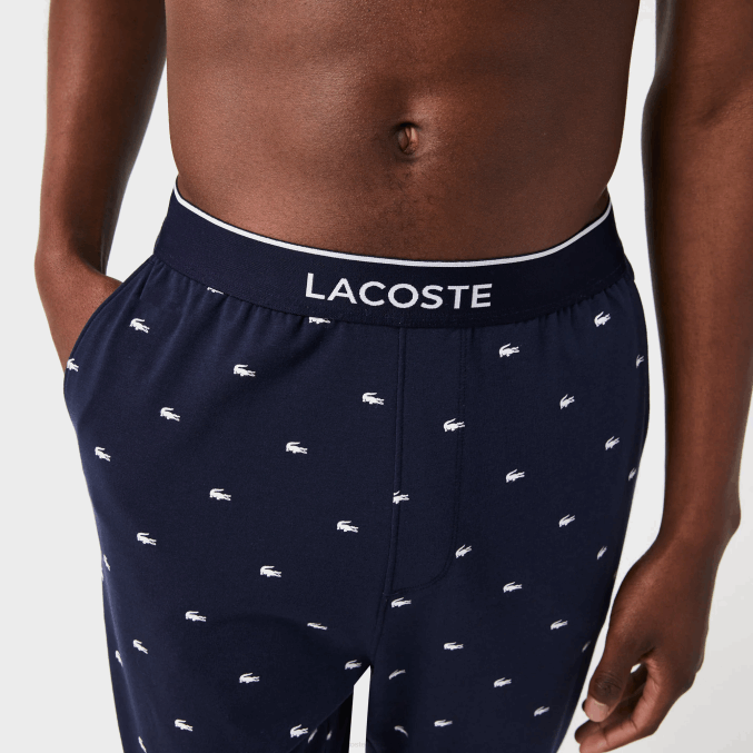 azul marino blanco 525 VVL0A1385 hombres Lacoste pantalones de pijama de punto estampados
