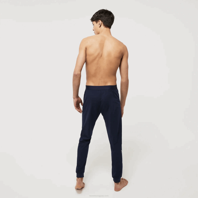 azul marino blanco 525 VVL0A1456 hombres Lacoste pantalones de pijama de algodón elástico con estampado de cocodrilo