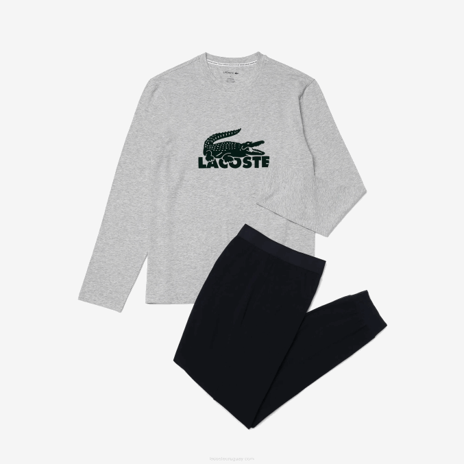 azul marino gris chine verde vxd VVL0A1457 hombres Lacoste pijama largo de terciopelo con logo