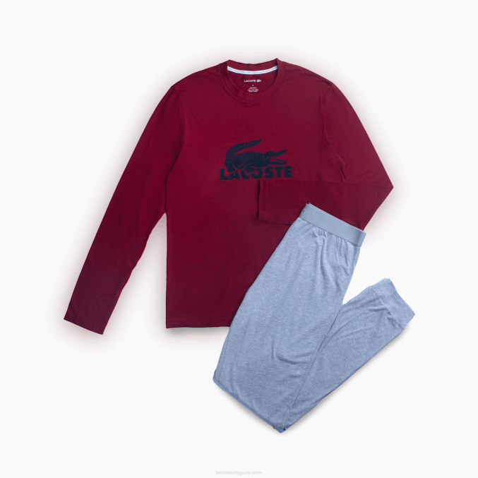 burdeos gris oscuro chin 90h VVL0A1458 hombres Lacoste pijama largo de terciopelo con logo