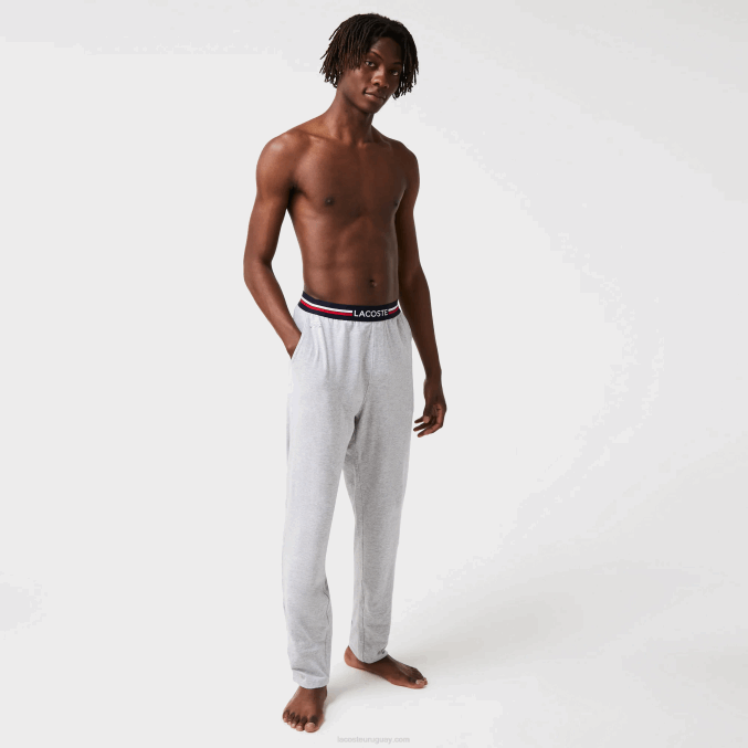 lomo gris cca VVL0A1403 hombres Lacoste pantalones de pijama de jersey con cinturilla tricolor