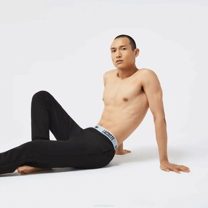 negro 031 VVL0A1523 hombres Lacoste pantalones de pijama con estampado de cocodrilo en la cintura