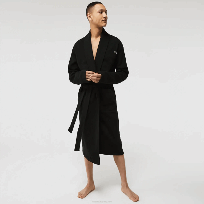 negro 031 VVL0A1525 hombres Lacoste albornoz largo de punto de algodón texturizado de ajuste holgado
