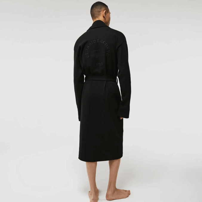 negro 031 VVL0A1525 hombres Lacoste albornoz largo de punto de algodón texturizado de ajuste holgado