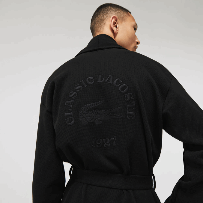 negro 031 VVL0A1525 hombres Lacoste albornoz largo de punto de algodón texturizado de ajuste holgado