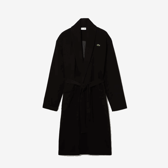 negro 031 VVL0A1525 hombres Lacoste albornoz largo de punto de algodón texturizado de ajuste holgado