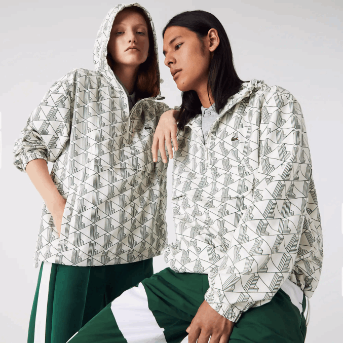 blanco verde pt2 VVL0A1291 hombres Lacoste cortavientos estilo jersey con monograma en vivo