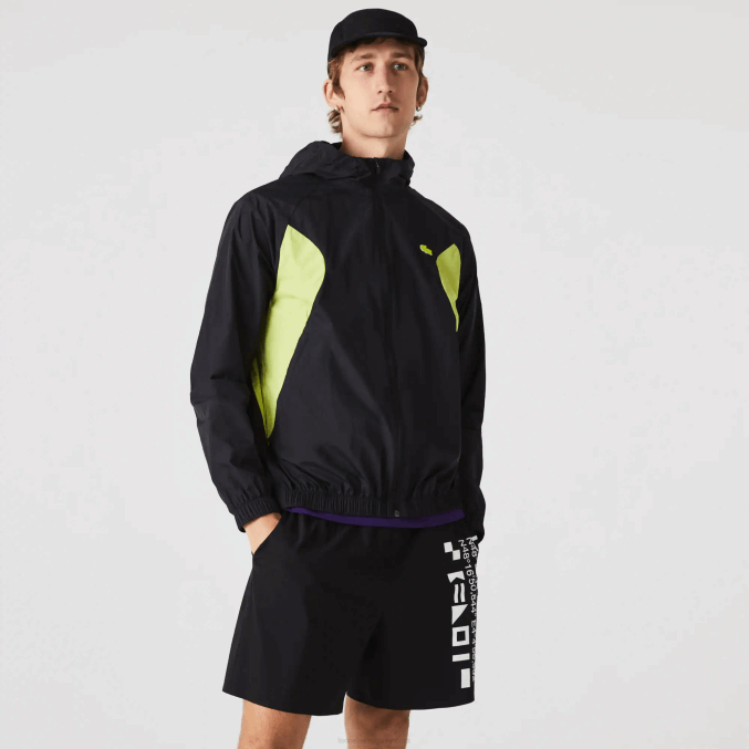 negro amarillo 60r VVL0A1254 hombres Lacoste rompevientos deportivo plegable