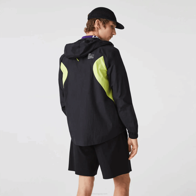 negro amarillo 60r VVL0A1254 hombres Lacoste rompevientos deportivo plegable